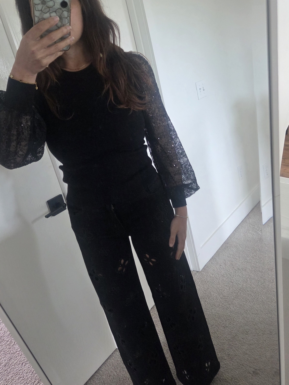 Lucy Paris Black Top With Lace Balloon Sleeves